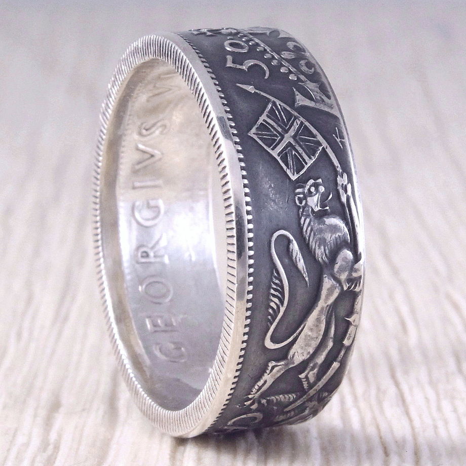 Серебряное кольцо из монеты (Канада) 50 центов, Единорог