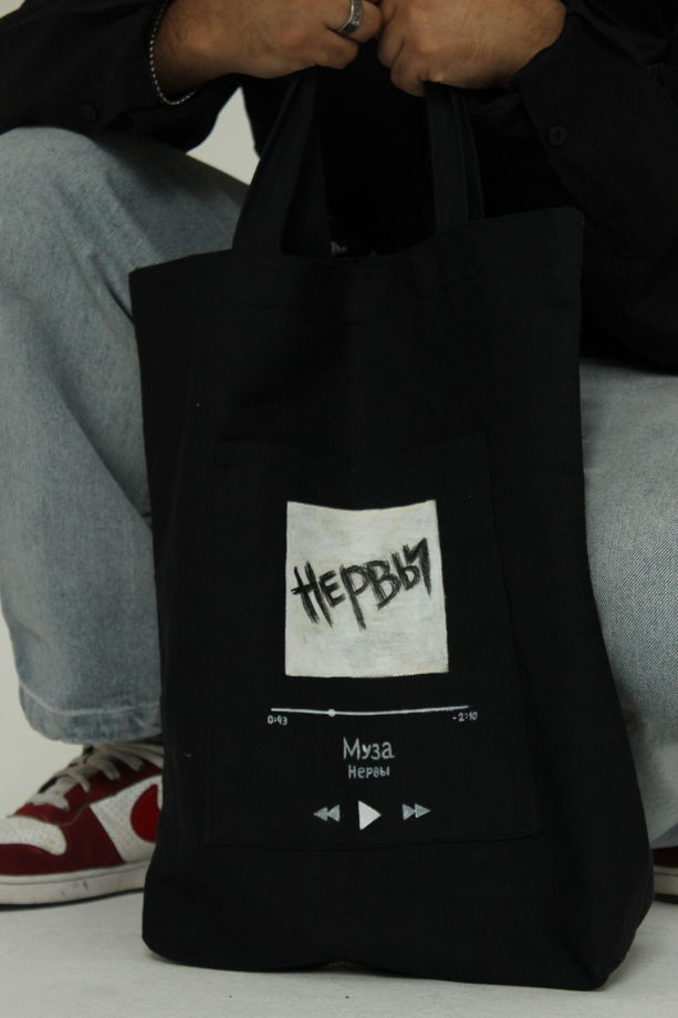 Легкая сумка шоппер из льна с ручной росписью  My music