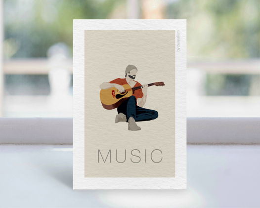 Дизайнерская открытка "Музыка: гитара" формата 10х15см