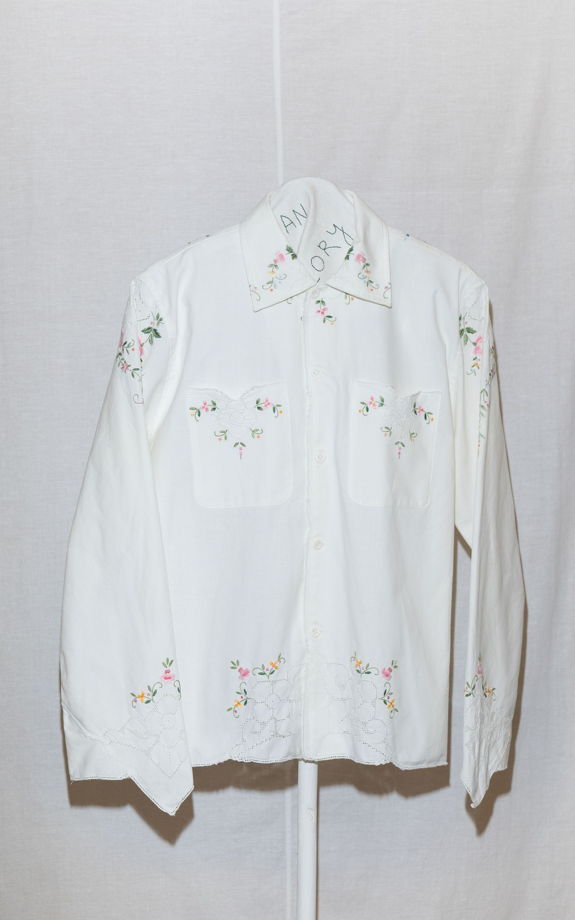 Белая Рубашка с Розовыми Цветами/White Bouquet Long Sleeve Shirt