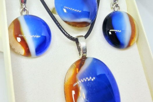 "Небесный мёд" Комплект украшений из стекла ручной работы в технике фьюзинг