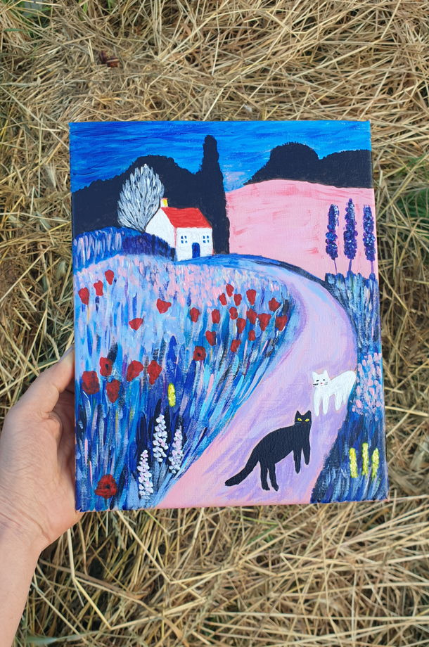 Картина "Лавандовая дорога" акрил/холст 30×40