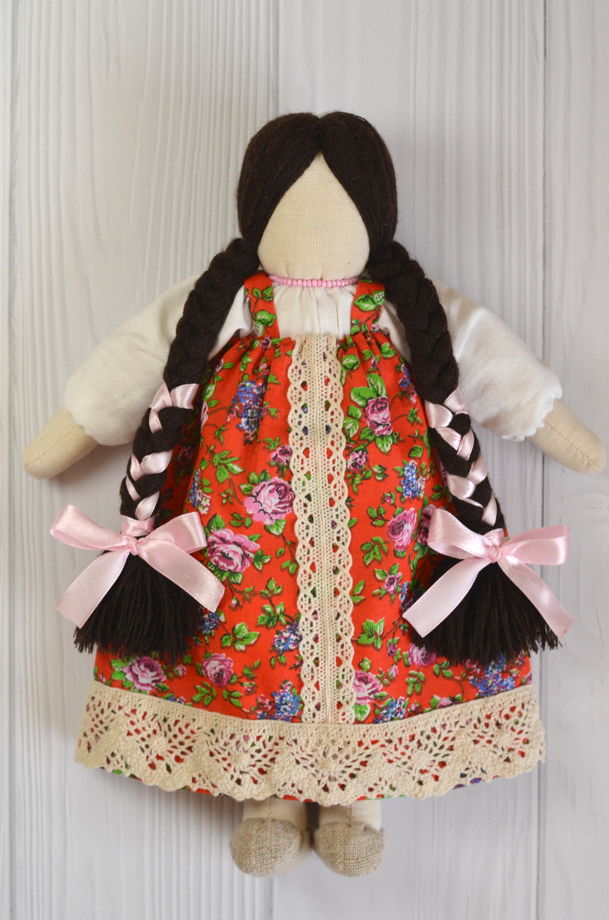 Народная игровая кукла Простоволоска, русская куколка в сарафане