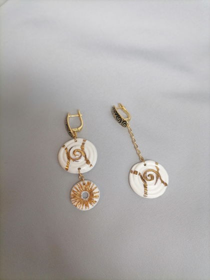 Серьги висюли с подвесками Азия-пончик (эмаль)