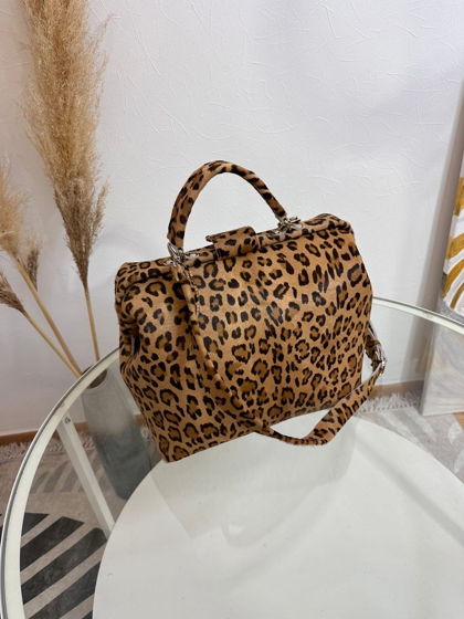 Саквояж-сумка ридикюль из натурального меха леопард