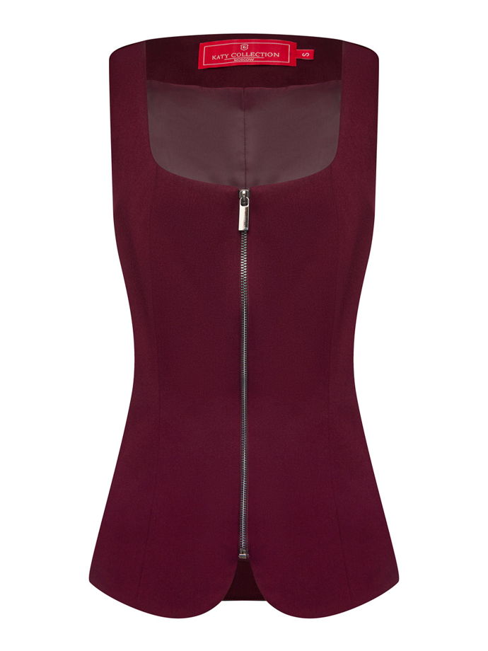Жилет приталенный на молнии, бордовый