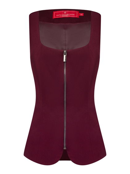 Жилет приталенный на молнии, бордовый