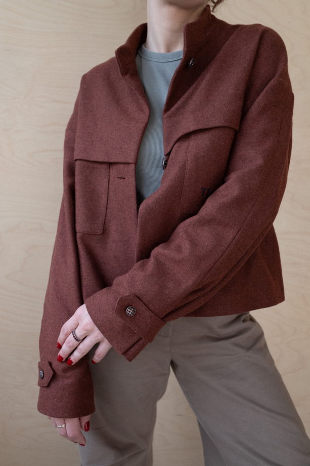 Фланелевое полупальто-жакет "РОУЗ" медного цвета с вышивкой