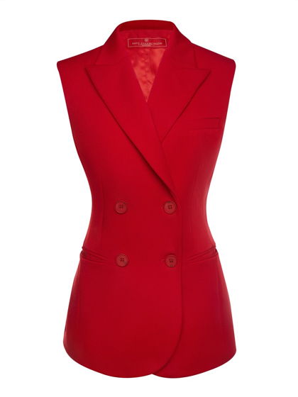 Двубортный жилет с объемными плечами, красный