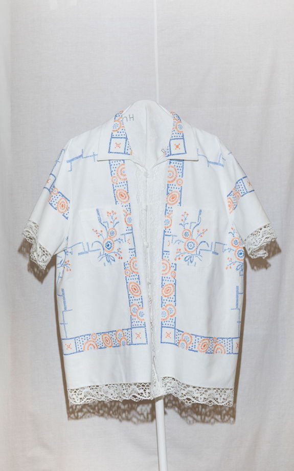 Рубашка с Цветами и Кружевом/Blue Flowers and Lace Short Sleeve Shirt