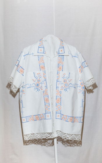 Рубашка с Цветами и Кружевом/Blue Flowers and Lace Short Sleeve Shirt