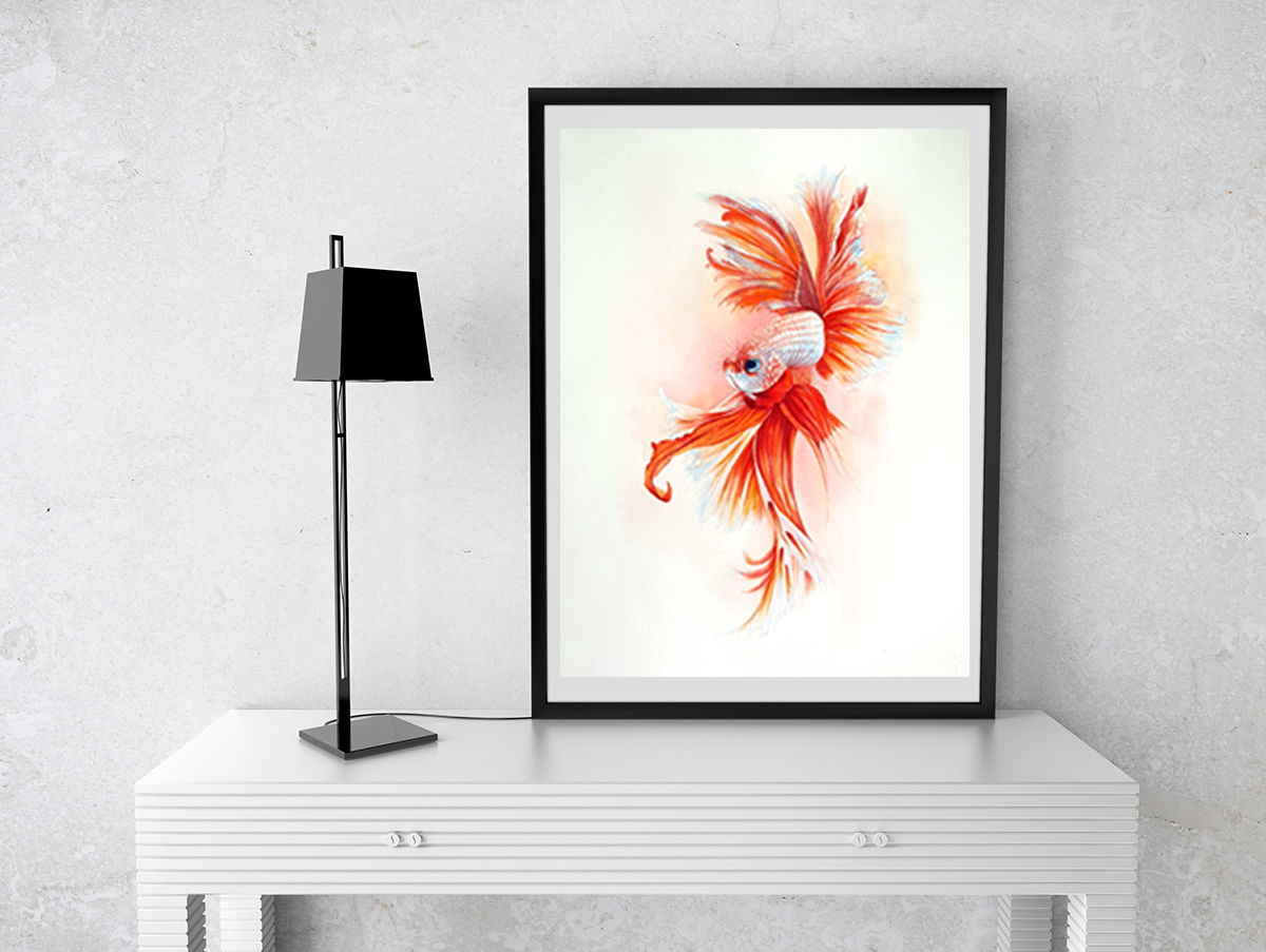 Акварельная картина с рыбой (28 х 38 см)