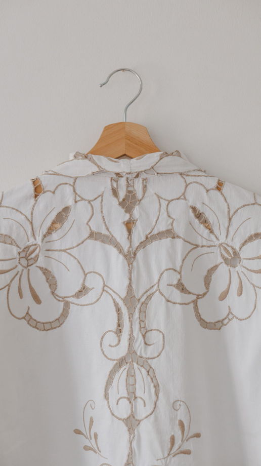 Белая Рубашка с Перфорированным Узором 5/White Pattern Long Sleeve Shirt 5