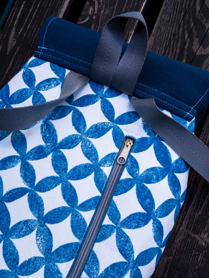 Рюкзак хлопковый сине-белый геометрический рисунок