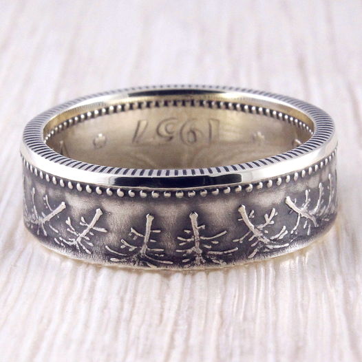 Серебряное кольцо из монеты (Финляндия) Лес