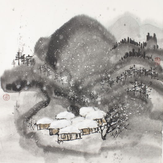 "Снежная тоска", пейзаж в традиционном китайском стиле "свободная кисть (34 * 34 см)