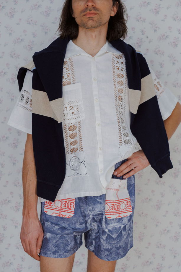 Рубашка с Кружевными Цветами 2/White Flowers Short Sleeve Shirt 2