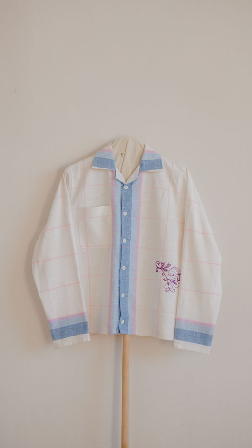 Льняная Рубашка в Полоску 2/Striped Linen Long Sleeve Shirt 2