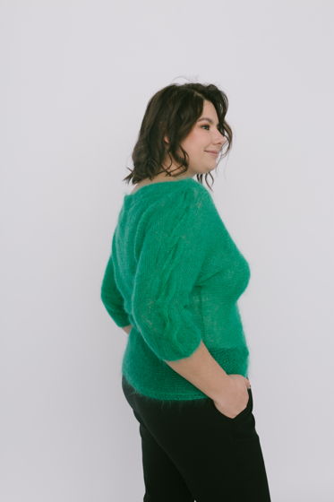 Зеленая женская кофточка из мохера с шелком, связан вручную