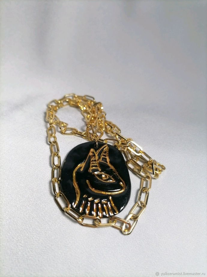 Колье с подвеской из фарфора и золота BASTET (Бастет)