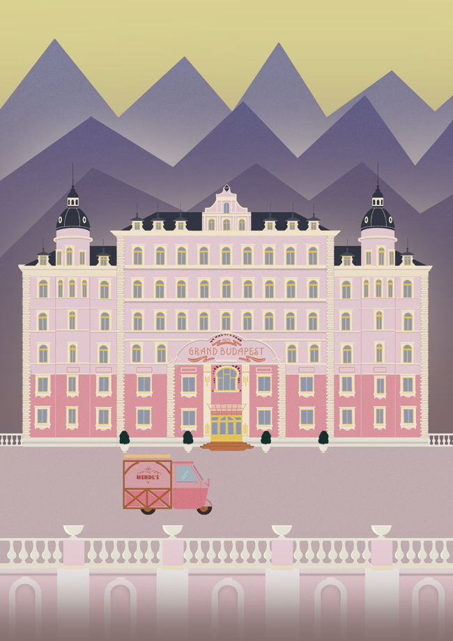 Постер с авторской иллюстрацией "Отель Гранд Будапешт"