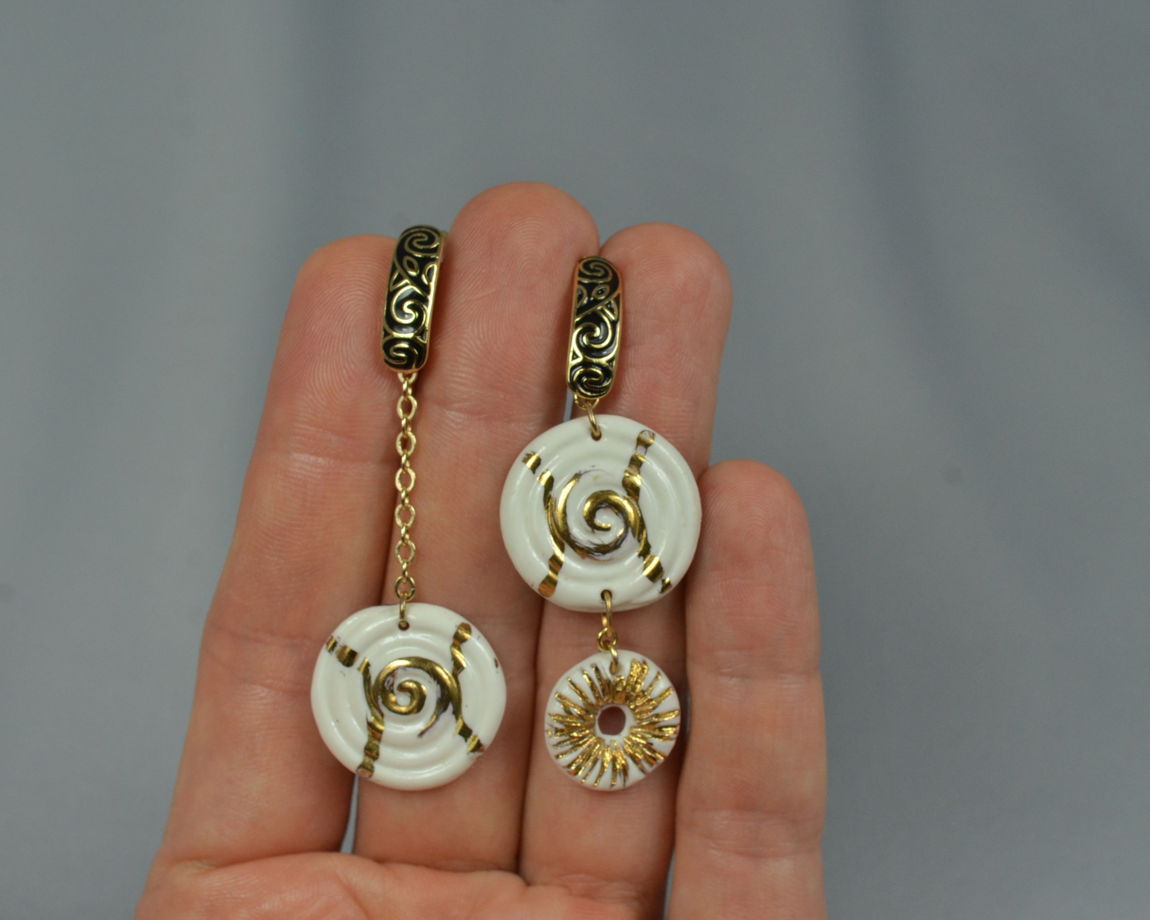 Серьги висюли с подвесками Азия-пончик (эмаль)