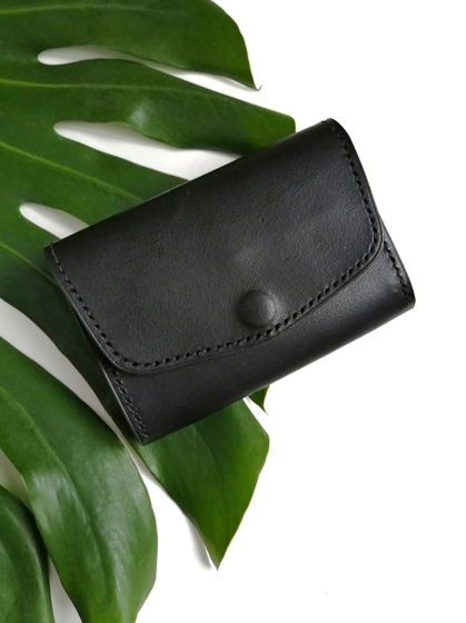 Чёрный женский мини кошелёк ручной работы из натуральной кожи