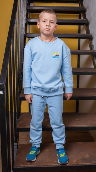 Детский свитшот оверсайз с вышивкой "маяк" материал футер 100% хлопок, цвет голубой
