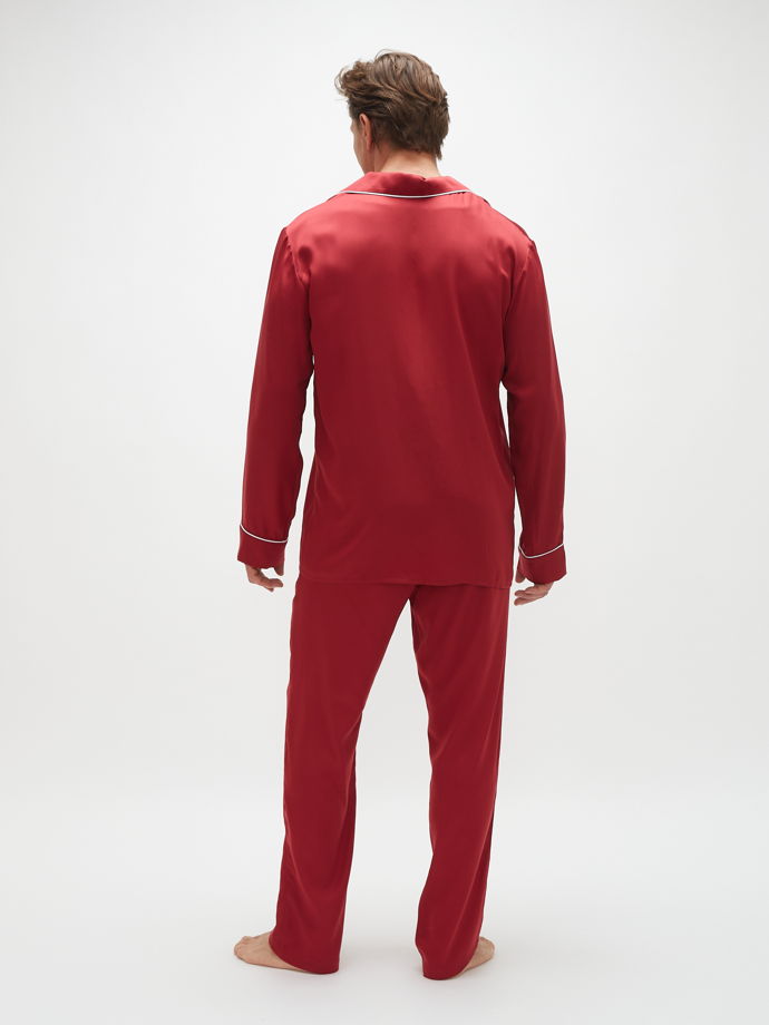 Пижама мужская с брюками и рубашкой из тенселя "Винный"