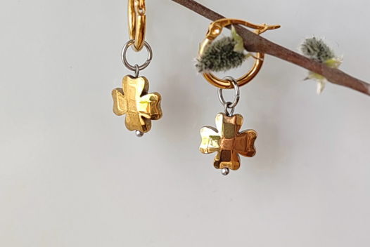 Серьги-кольца Клевер четырехлистник