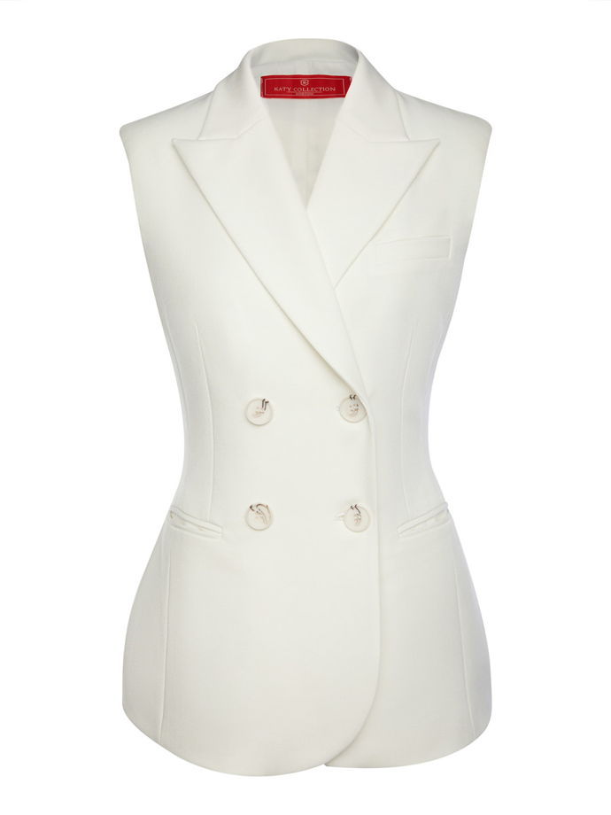 Двубортный жилет с объемными плечами, белый