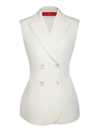 Двубортный жилет с объемными плечами, белый