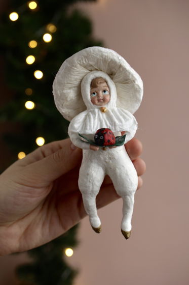 Ватная новогодняя игрушка «Мальчик-мухомор с божьей коровкой»