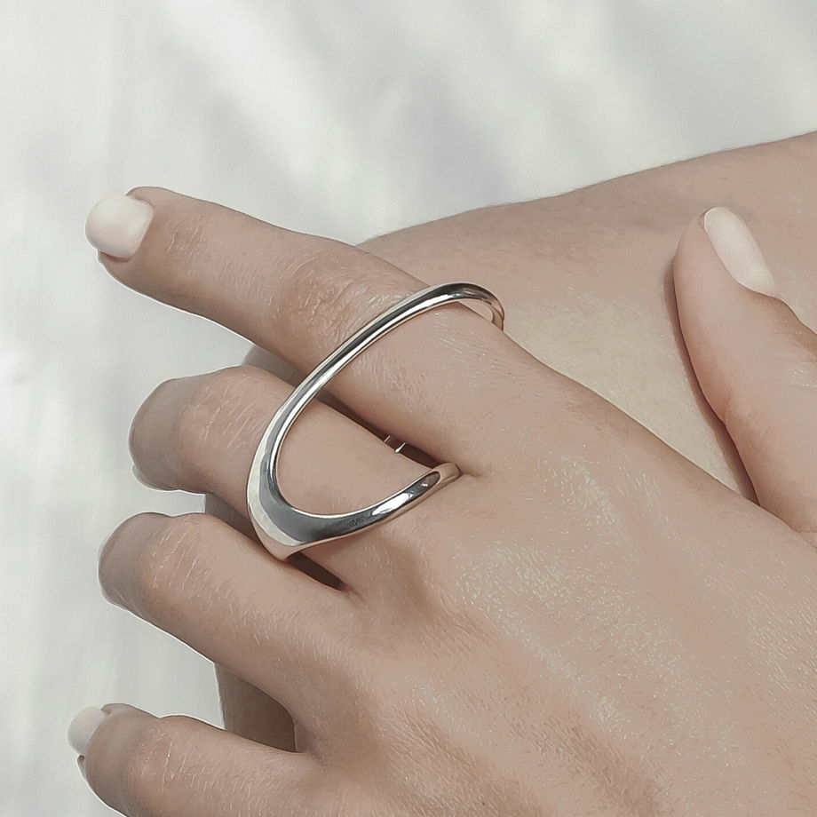 Серебряное кольцо на два пальца WAVE