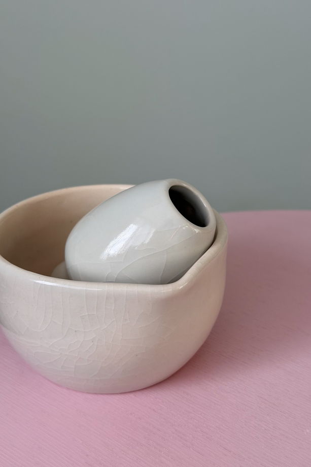 Набор для матчи ручной работы + венчик, "Голубое кракле"