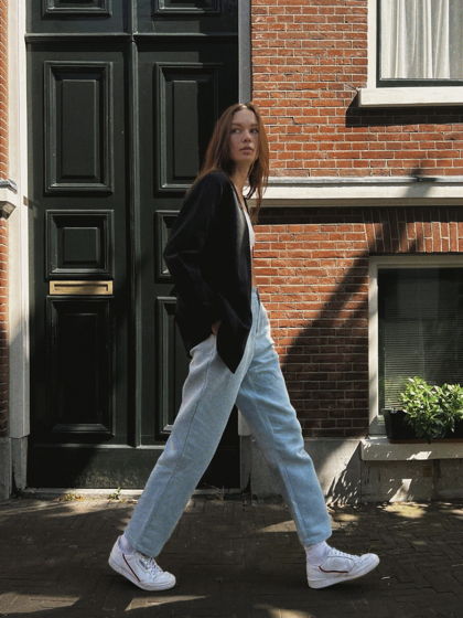 Голубые брюки из льна и хлопка