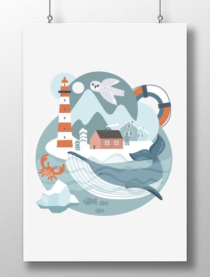 Авторский постер Северное Море на плотной матовой бумаге 40х60 см