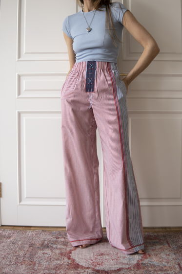 Женские штаны в полоску хлопковые штаны в пижамной стиле