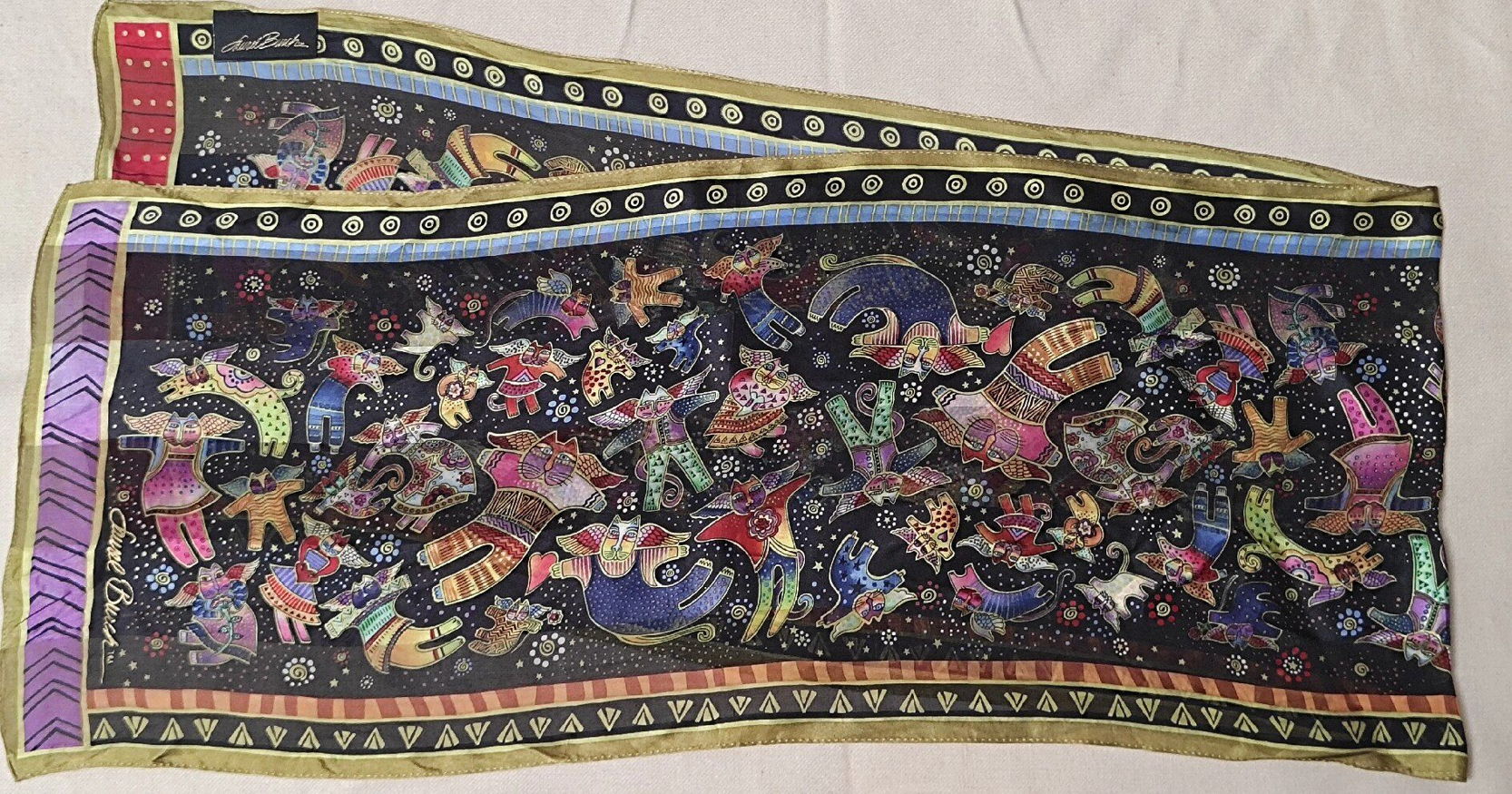 Шёлковый шарф Laurel Burch Коты-ангелы 100% шёлк