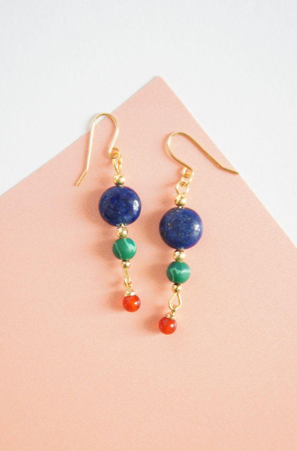 Серьги ляпис лазурит малахит сердолик