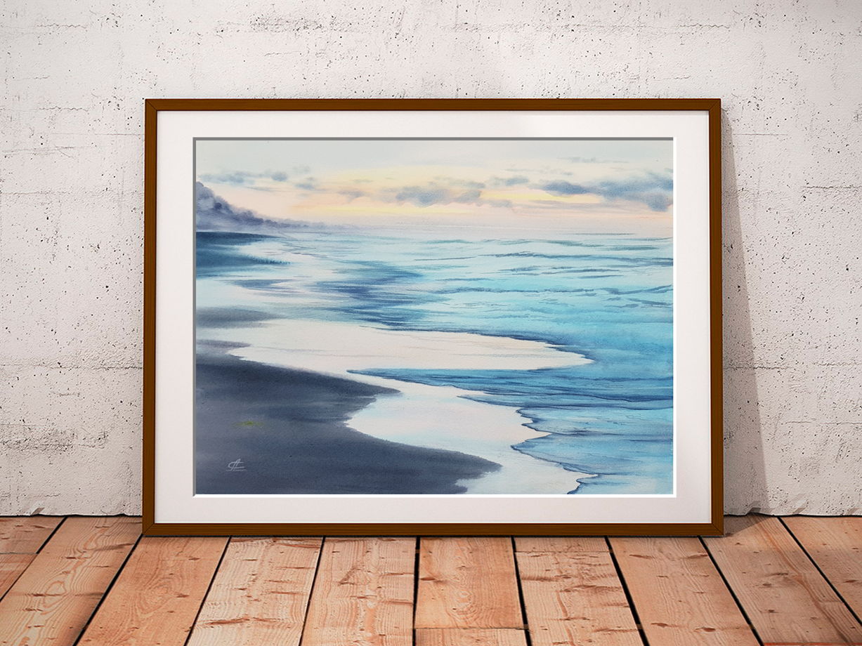 Акварельная картина "Пляж" (38 х 28 см)