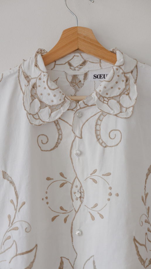 Белая Рубашка с Перфорированным Узором 5/White Pattern Long Sleeve Shirt 5