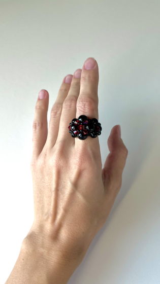 Кольцо La Perla Black Crystal 💎 из хрустальных бусин и агата