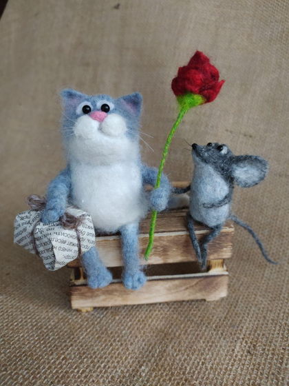 Фигурки войлочные "Кот и мышь"