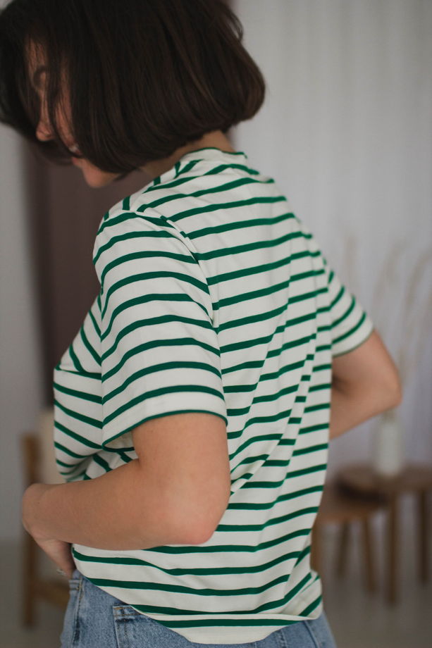 Женская футболка в зеленую полоску из кулирки