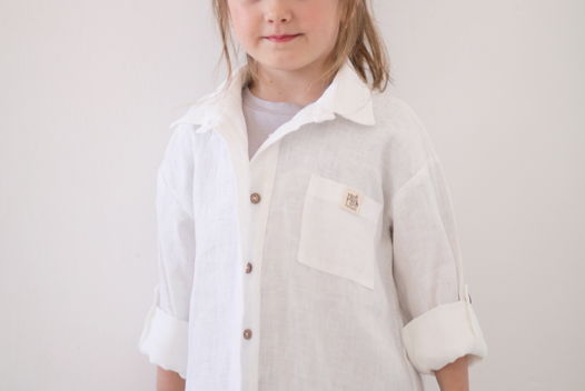 Базовая белая детская рубашка из 100% льна унисекс
