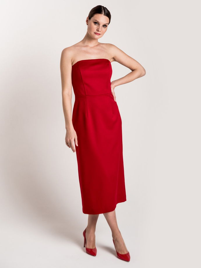 Платье-бандо миди, красный
