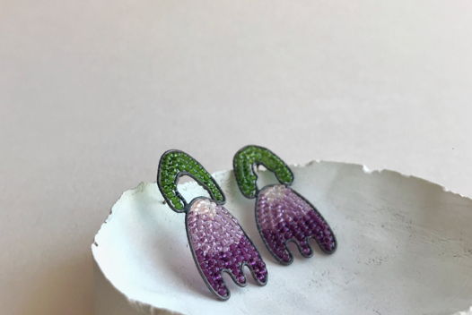 Серьги тюльпаны из бисера и серебра