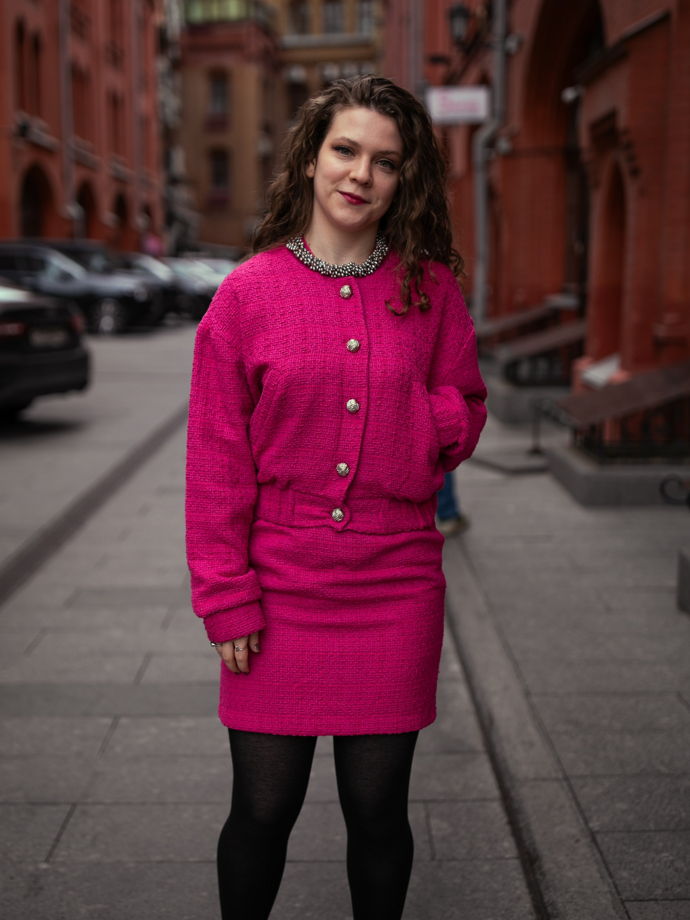 Ярко-розовый  Твидовый куртка-бомбер и мини-юбка для женщин