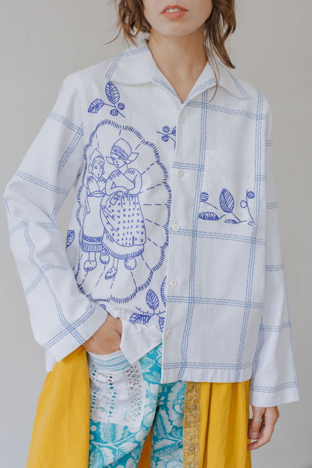 Рубашка с Синими Цветами и Полосками/Blue Flowers and Stripes Long Sleeve Shirt 2